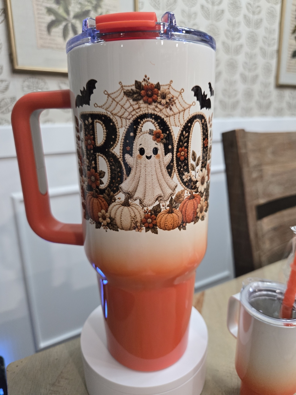 Halloween BOO Ghost Ombre Travel Mug with Handle - Orange